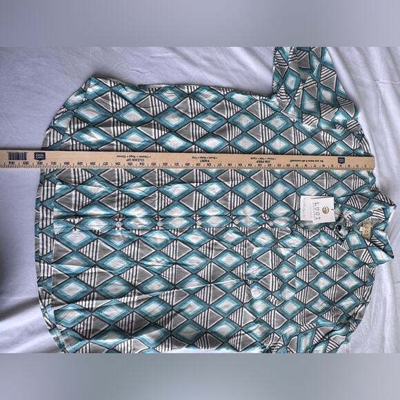 LUCI Women’s Button 100% Tencel Art wear Geometric Shirt Large Hand block design - Picture 9 of 10